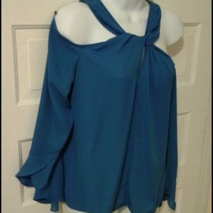 Halston Cold Shoulder Twist Knot Blouse